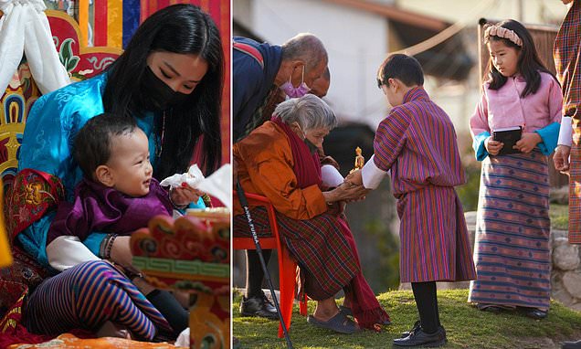 A family day out! King and Queen of Bhutan are joined by their adorable sons Prince Jigme, 5, and one-year-old Prince Ugyen on an official royal visit to Mongar Dzong